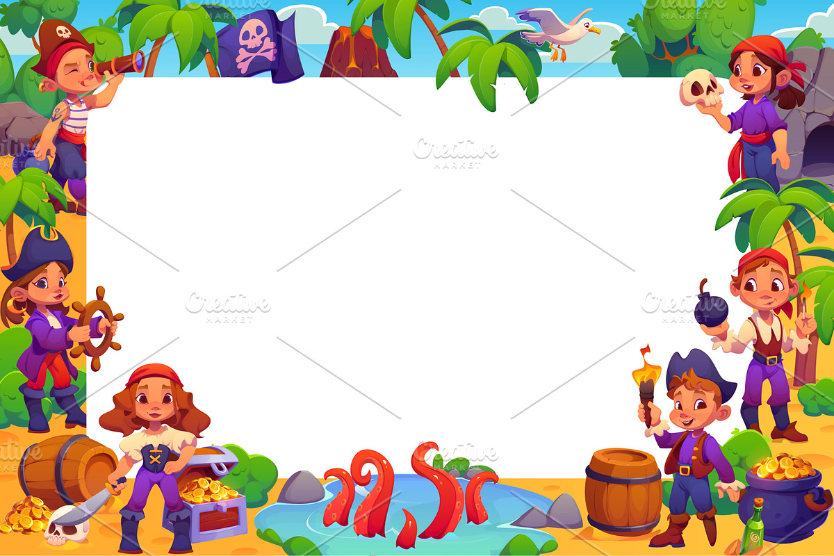 Cartoon kid pirates banner, a Person Illustration by Vector Tradition