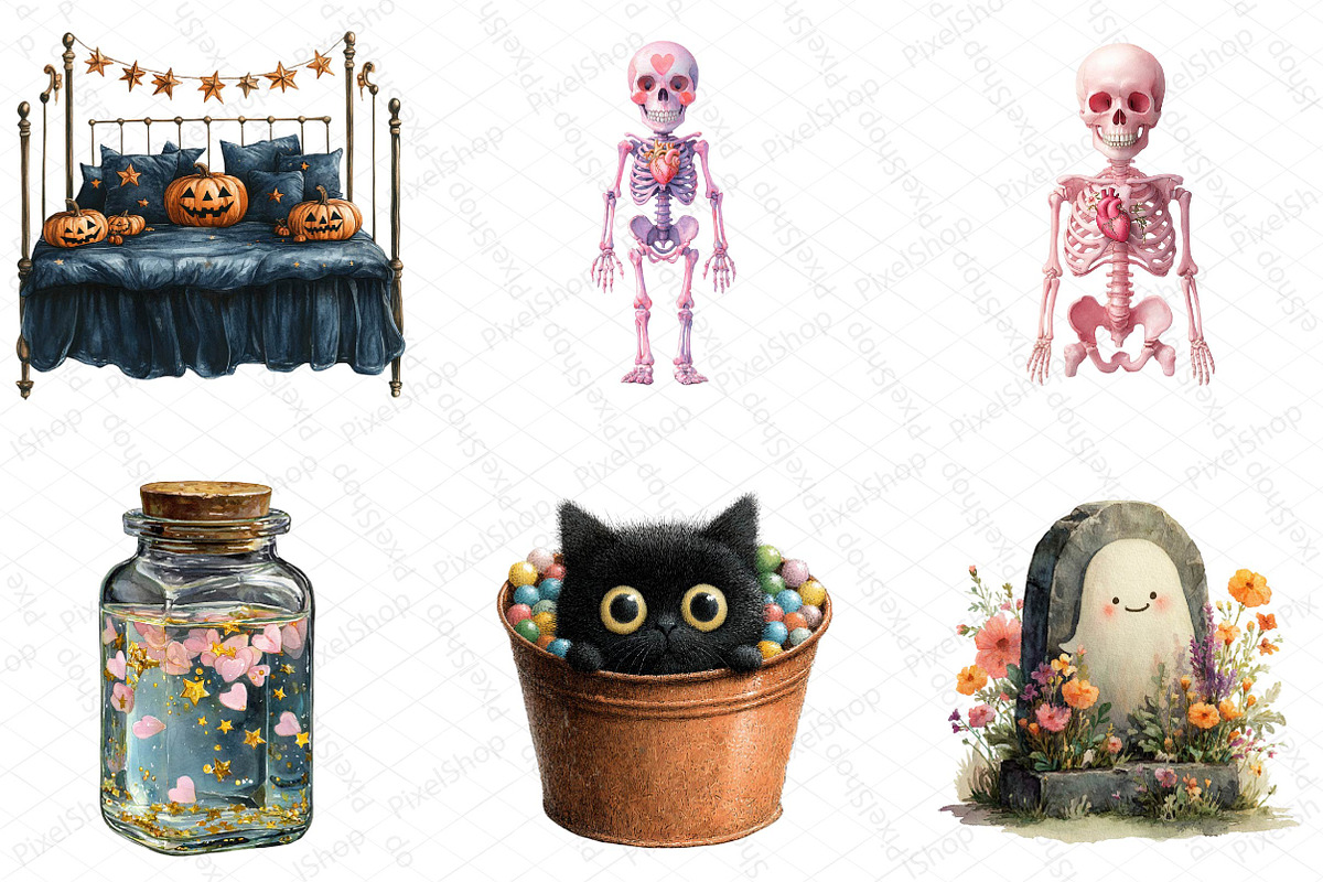 Watercolor Kawaii Halloween Clipart, an Illustration by DreamPrint404 (Photo 2 of 5)