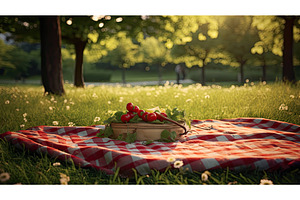 outdoor picnic blanket background ai, a Nature Photo by pikepicture