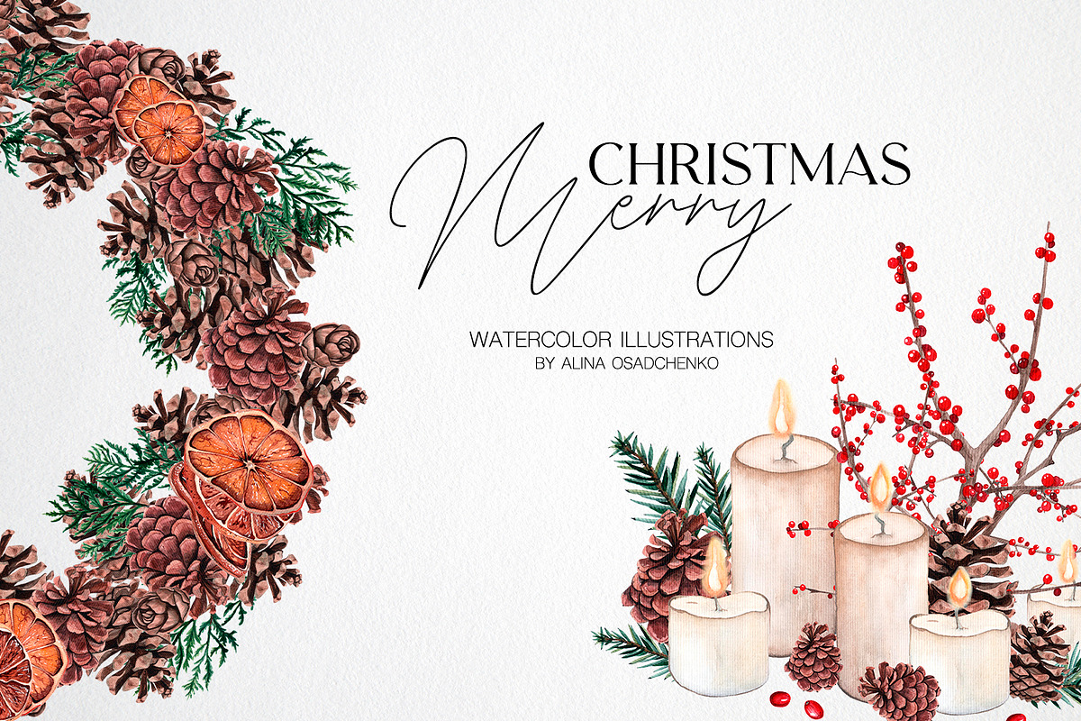 Christmas Watercolor collection, a Decorative Illustration by CrystalinaShop (Photo 1 of 5)