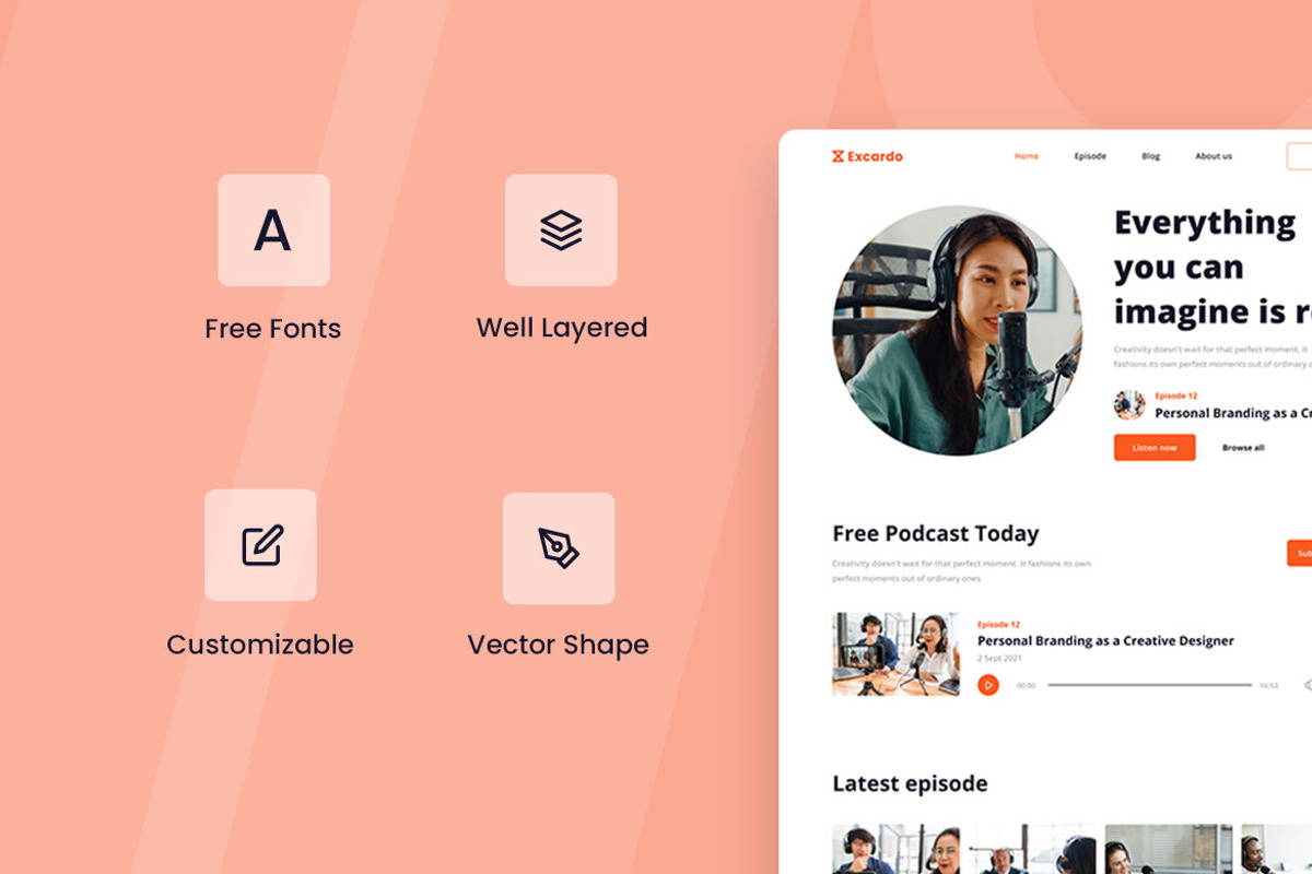 Podcast Web Design, a Wireframe Template by INSPR STD (Photo 2 of 5)