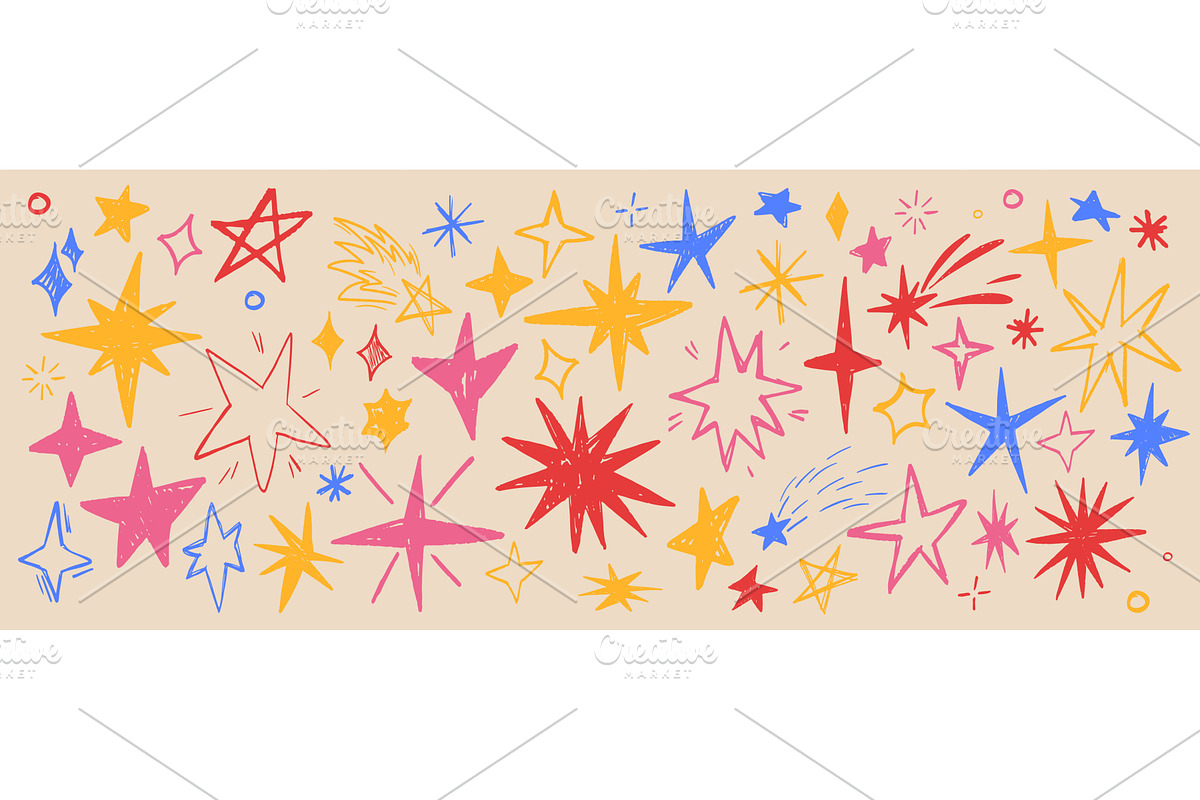 Color crayon stars drawn on beige, an Object Illustration by art PVP - market