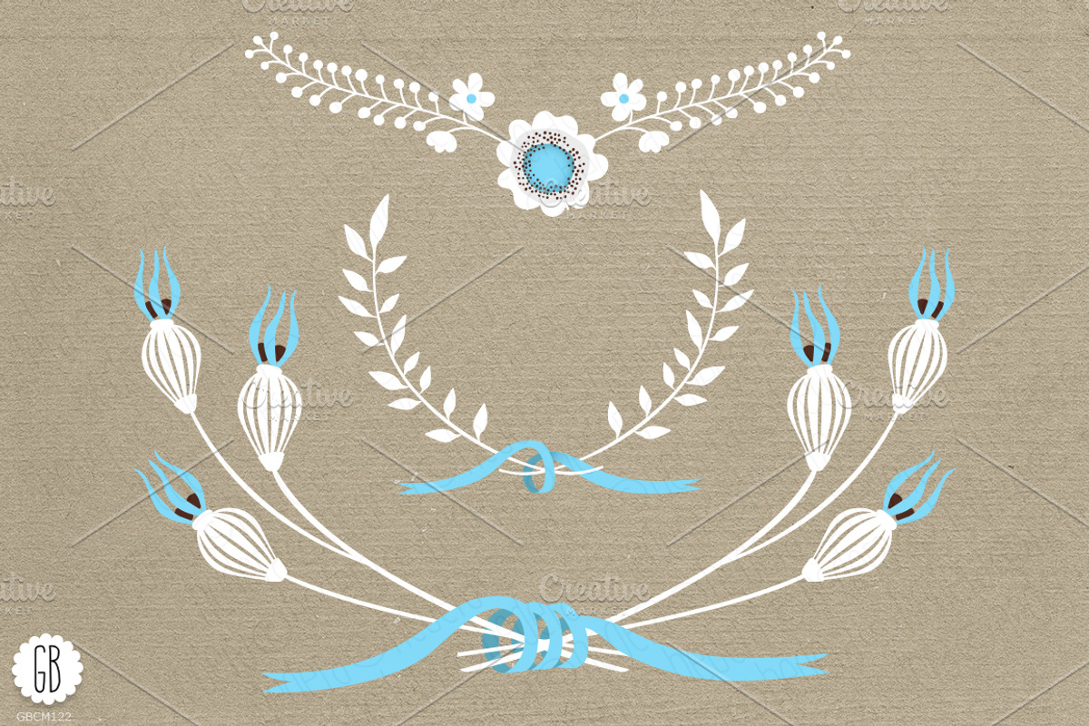 Floral wreaths laurels ribbons blue, an Illustration by GrafikBoutique (Photo 3 of 3)