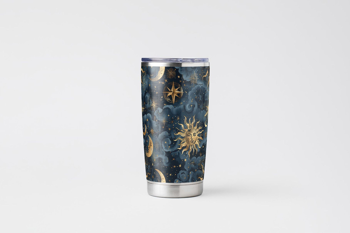 8 Golden Cosmos Seamless Patterns, a Pattern Graphic by Inknfolly (Photo 5 of 5)