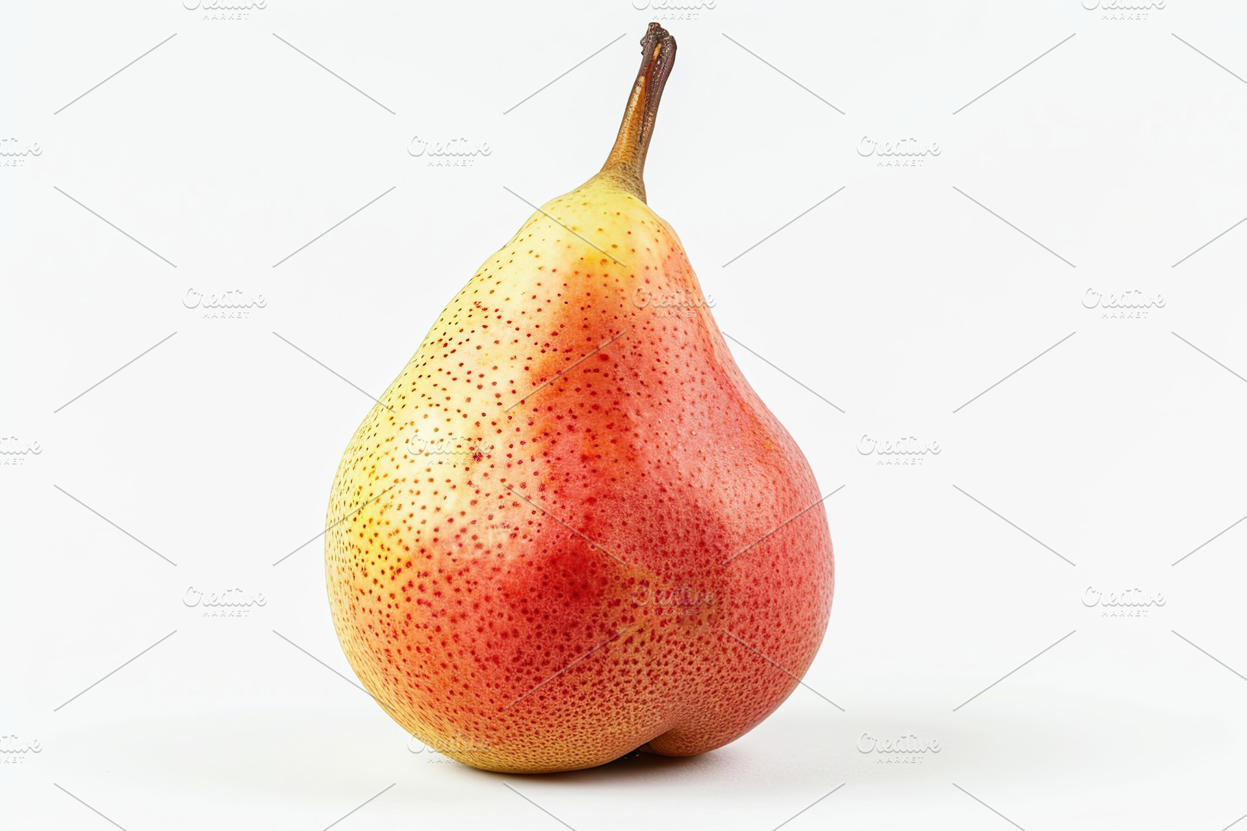 Red single pear isolated on white background, a Food & Drink Photo by AlyaAnd