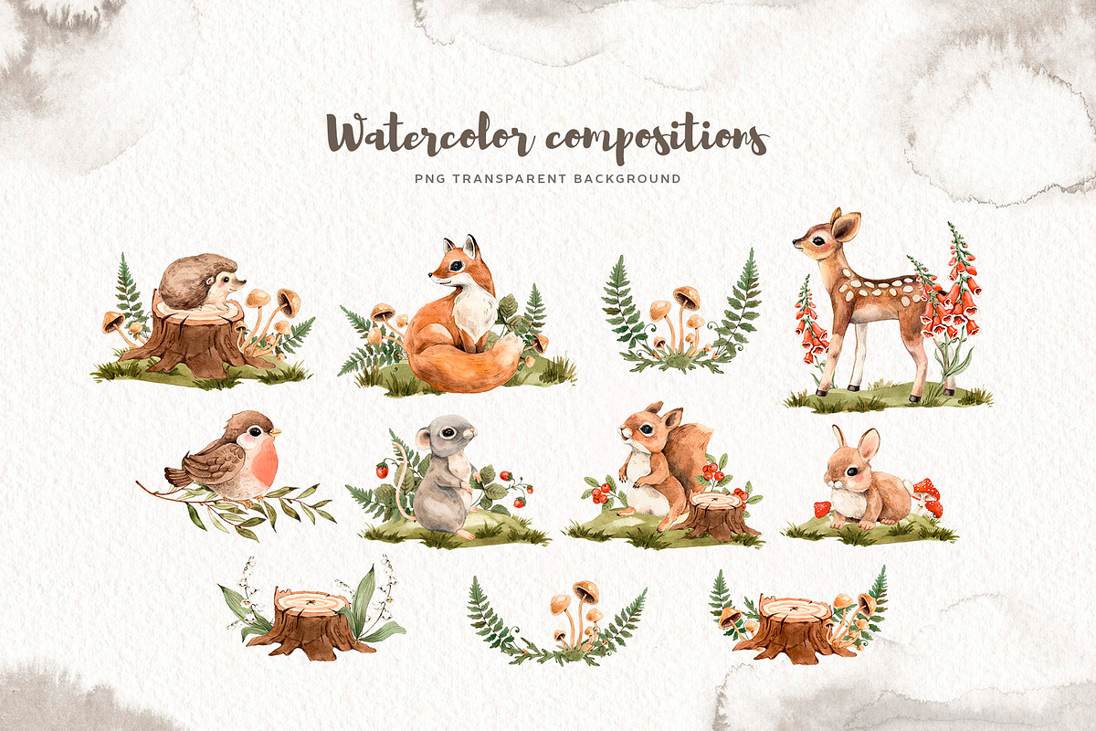 Watercolor Forest Little Animals set, an Animal Illustration by Alamella (Photo 6 of 17)