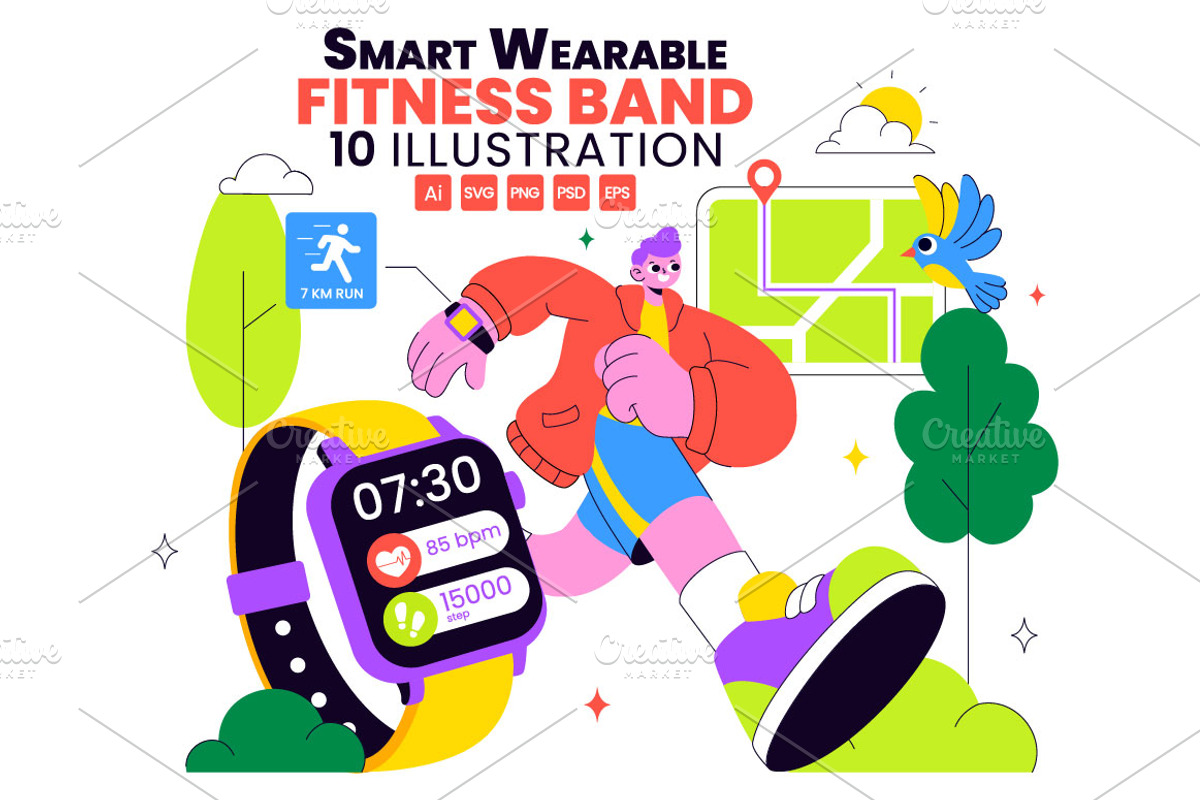 10 Smart Wearable Fitness Band, a Technology Illustration by denayunebgt (Photo 1 of 4)