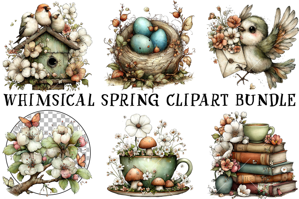 Whimsical Spring Clipart Bundle, an Illustration by OK Design (Photo 2 of 6)