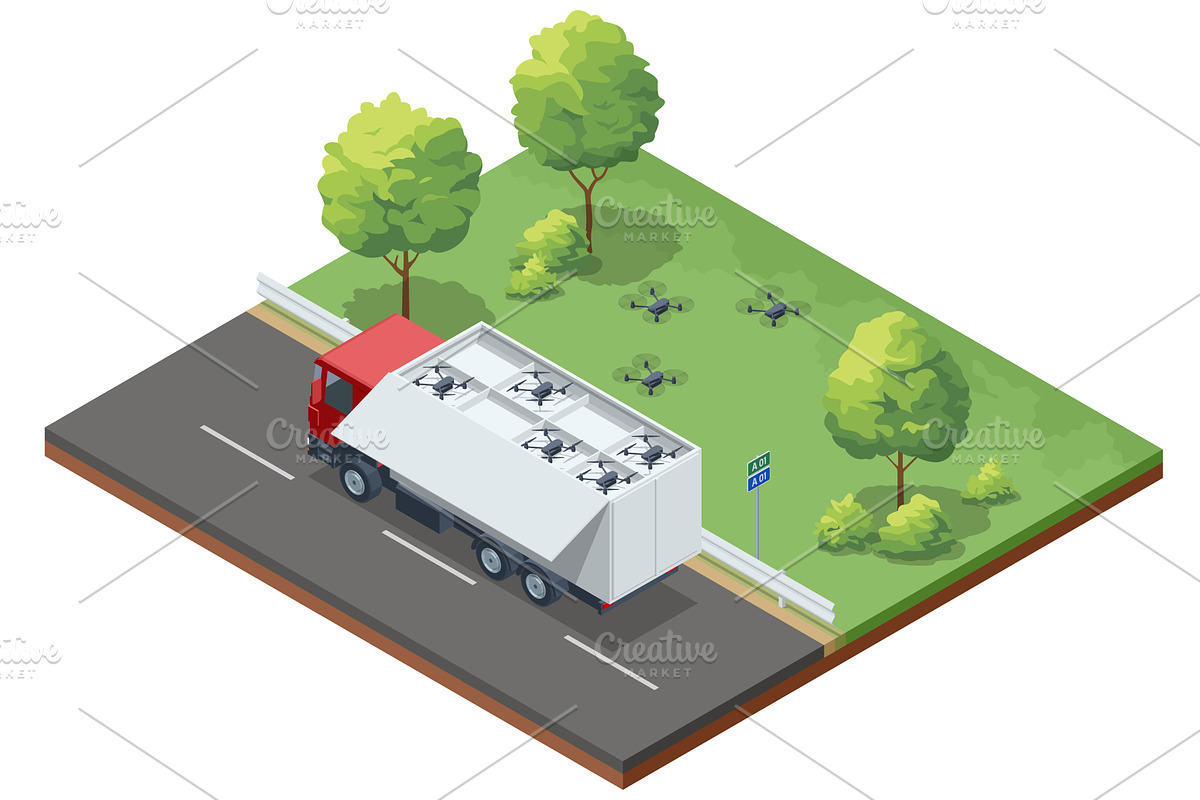 Isometric truck carrying multiple, a Transportation Illustration by Golden Sikorka