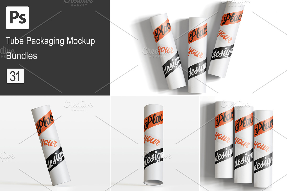 Paper tube packaging mockup bundles, a Packaging Mockup by Ambo Ampeng (Photo 1 of 32)