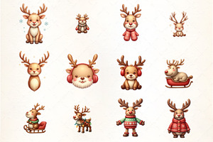 Quirky Christmas Reindeer Clipart Bu, an Illustration by CrexoraLab
