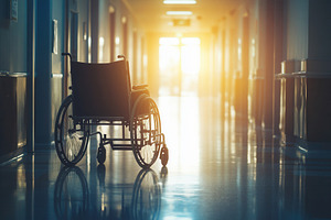 Hospital corridor with a wheelchair, a Photo by Pavel_design