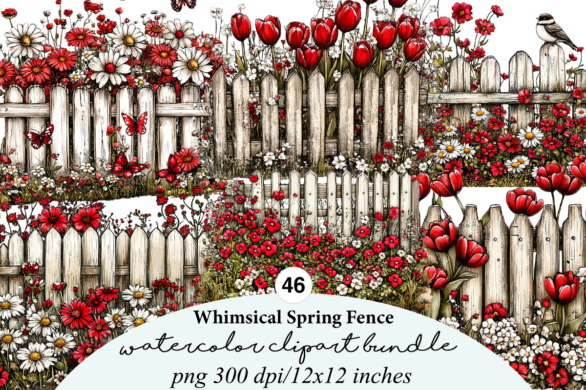 whimsical spring fence clipart, an Illustration by GatewayDesign (Photo 1 of 9)