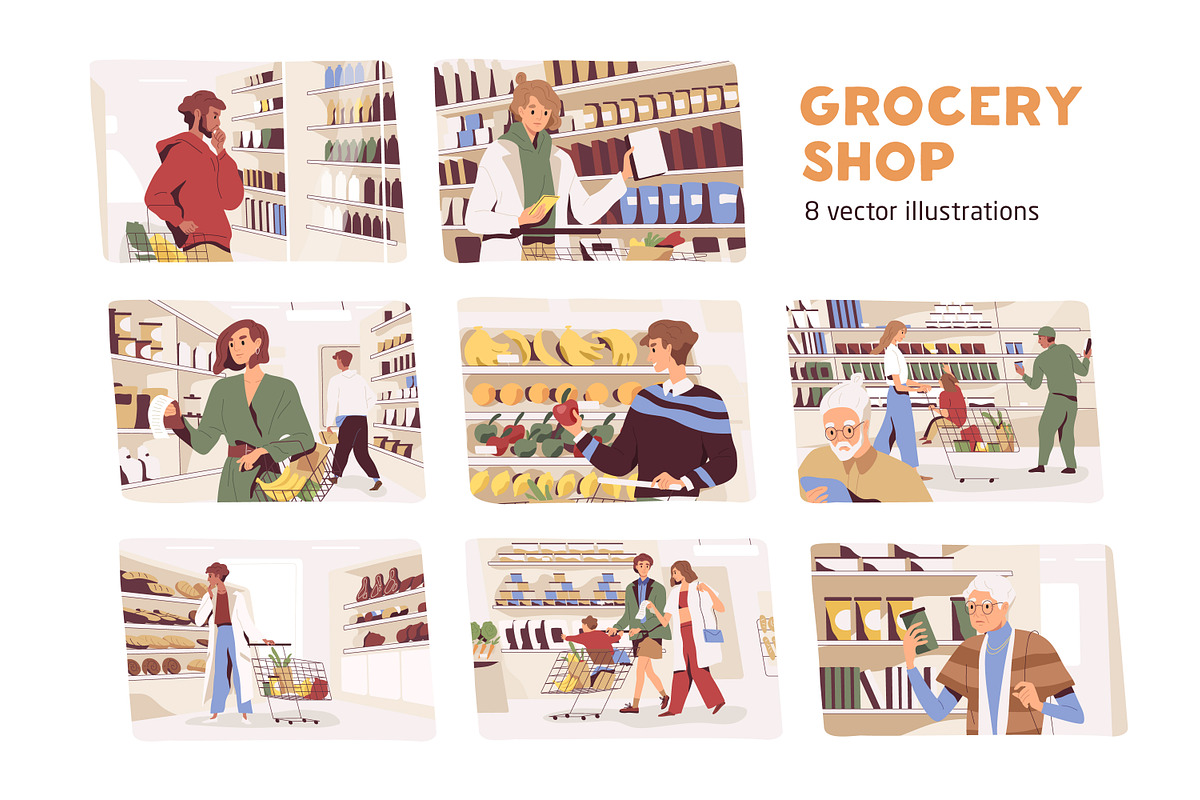 People choose food, supermarket set, a Food Illustration by Good Studio (Photo 1 of 9)