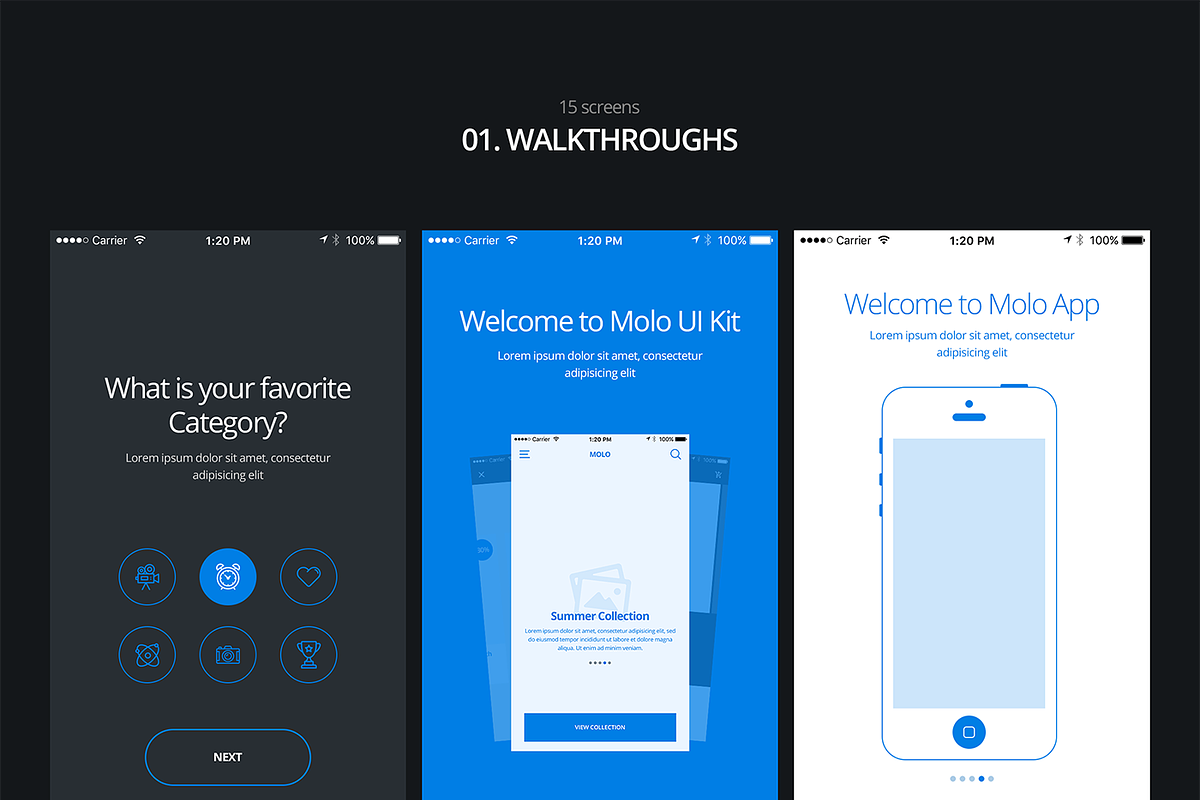 molo Mobile Wireframe Kit, a Wireframe Template by CreativesCastle (Photo 3 of 14)