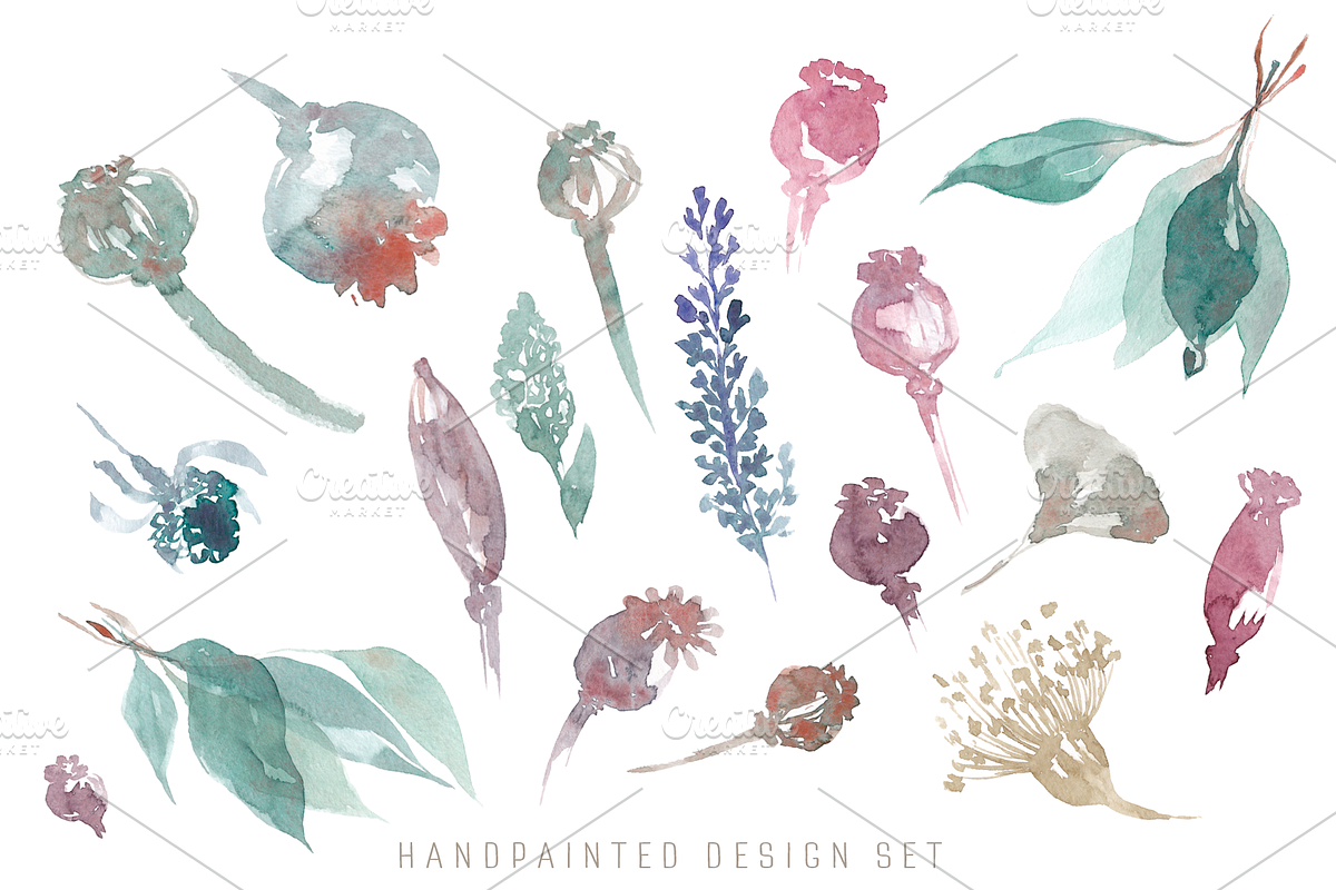 Watercolor plants & herbal elements., a Decorative Illustration by Re_Margarita_Art (Photo 3 of 12)