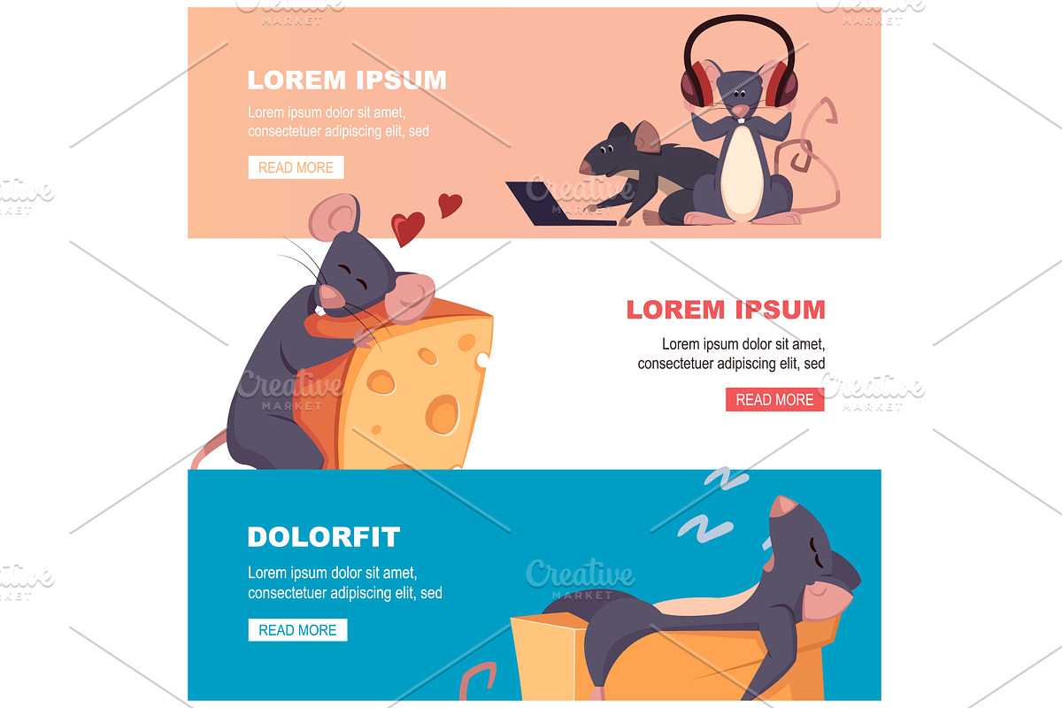 rats, mouse characters banner. cute, an Animal Illustration by Multigon