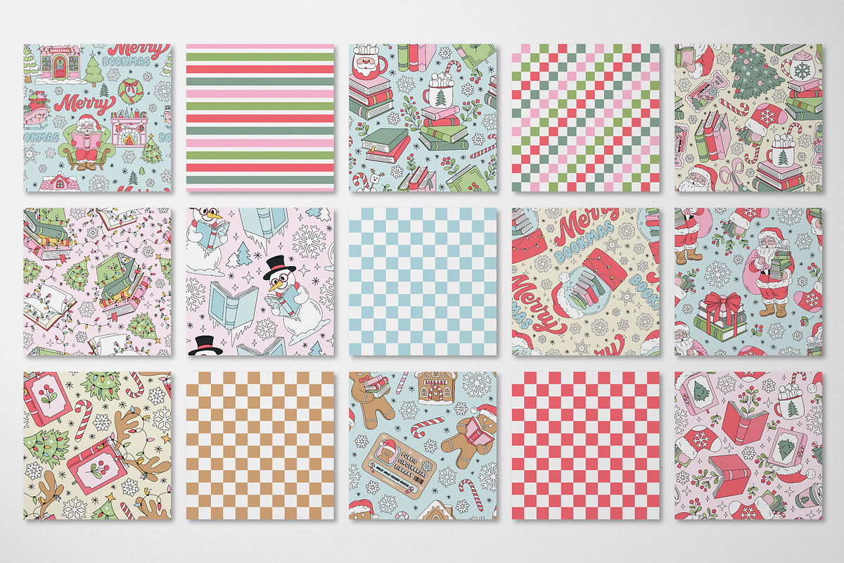 Retro Bookish Christmas pattern set, a Pattern Graphic by @olga.angelloz (Photo 2 of 2)