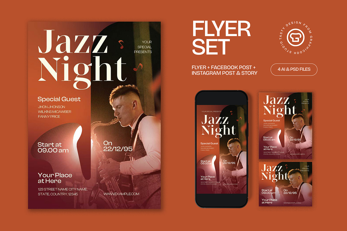Jazz Night Flyer, a Flyer Template by graphicook (Photo 1 of 3)