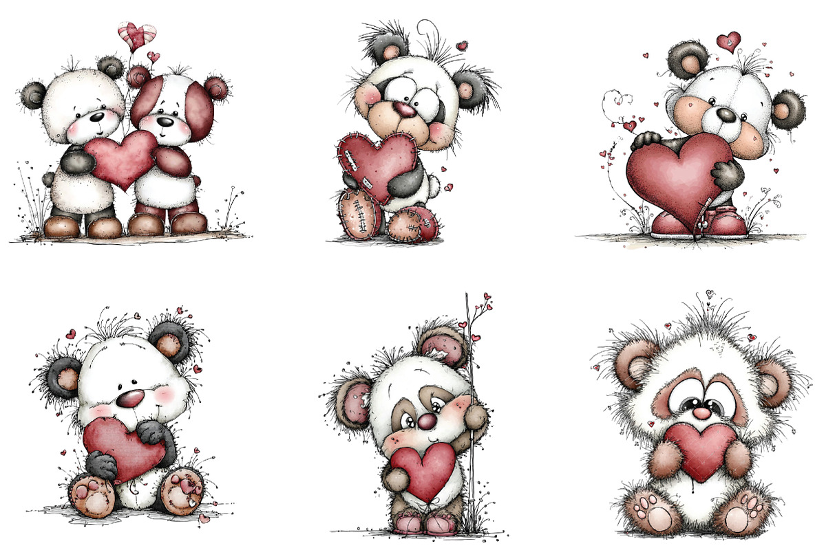 Whimsical Panda Valentine Clipart, an Illustration by CraftArtStudio (Photo 6 of 6)