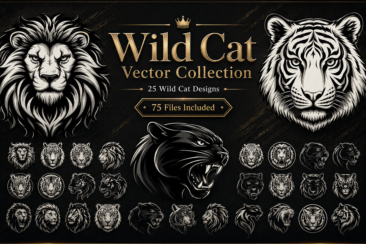 Wild Cat Vector Collection, an Animal Illustration by AvalgaCollectiblesan (Photo 1 of 5)