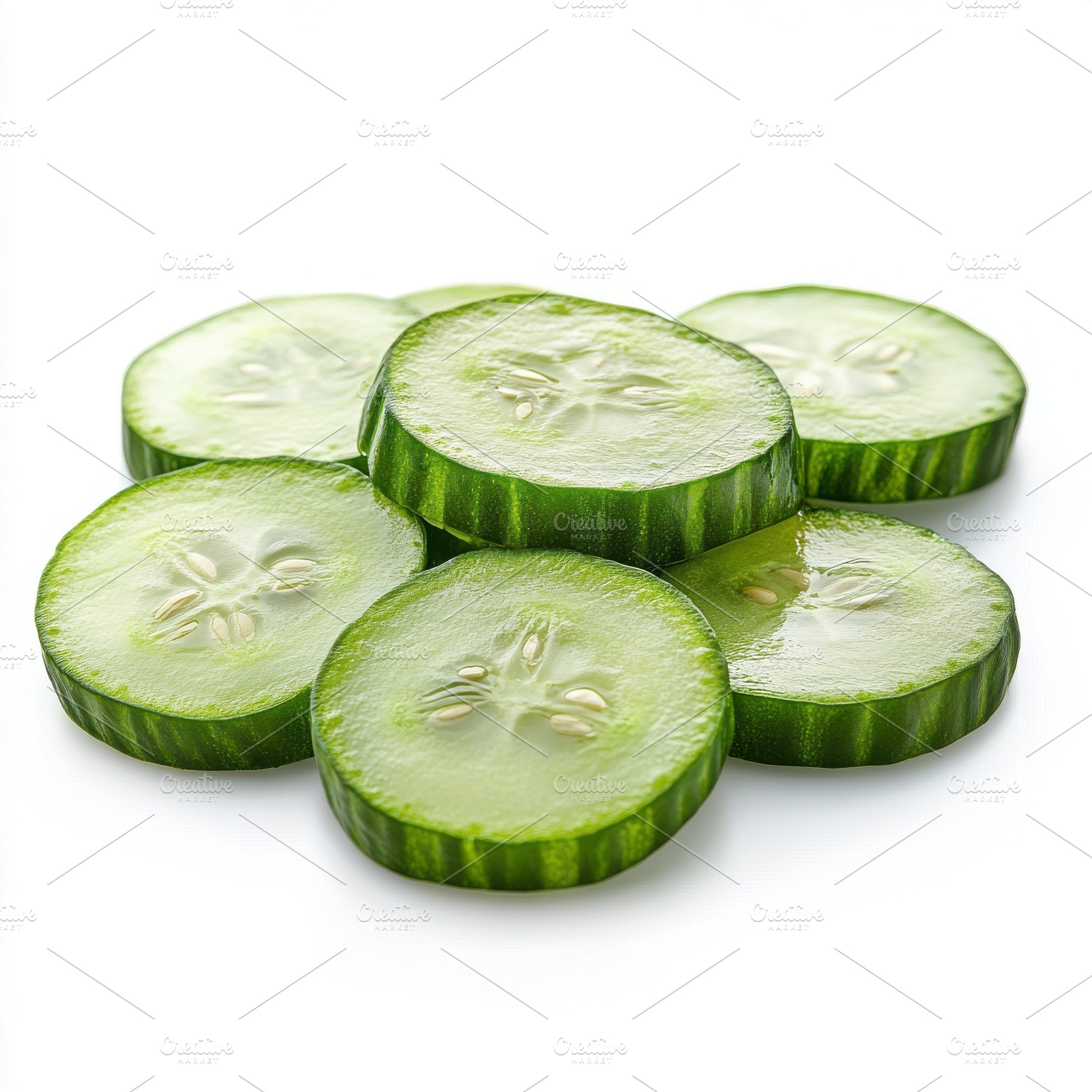 Fresh Round cucumber slices, isolate, a Food & Drink Photo by Pixeness Studio