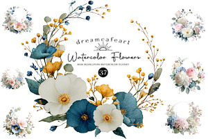 Watercolor Floral Vintage Wreath Set, an Illustration by DreamCafeArt