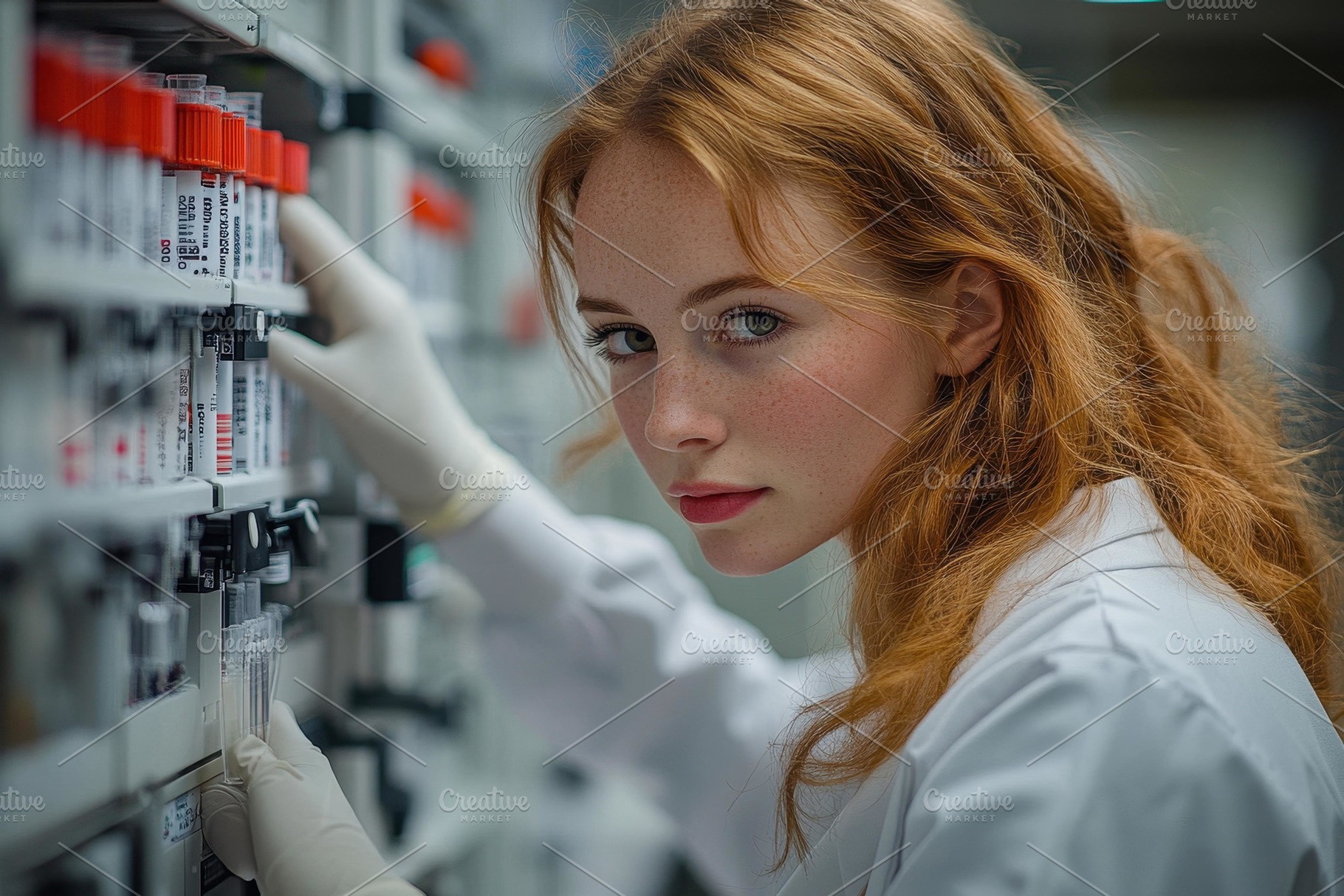 Young researcher examining lab sampl, a Photo by Tanuart