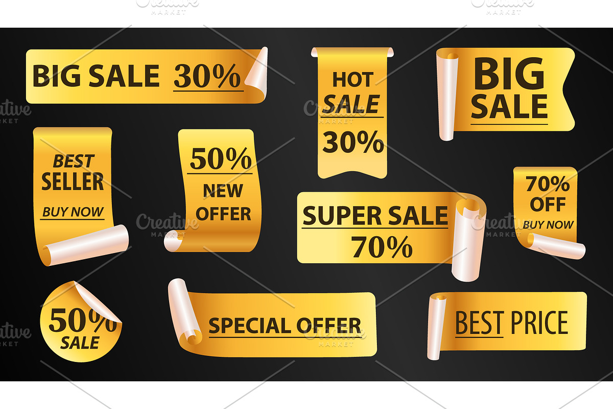 Golden sale stickers set, a Decorative Illustration by Yayasya (Photo 1 of 3)