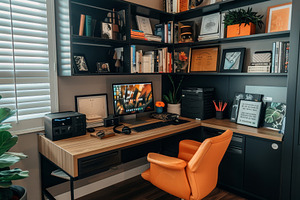 A sleek desk, comfortable chair, and, a Photo by Iftikhar Alam