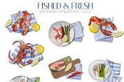 Fished & Fresh Seafood poster maker, a Food Illustration by Elena Dorosh (Thumbnail 9 of 18)