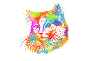 The cat's colorful face. Hand drawn, an Animal Illustration by Nenahliadava Design