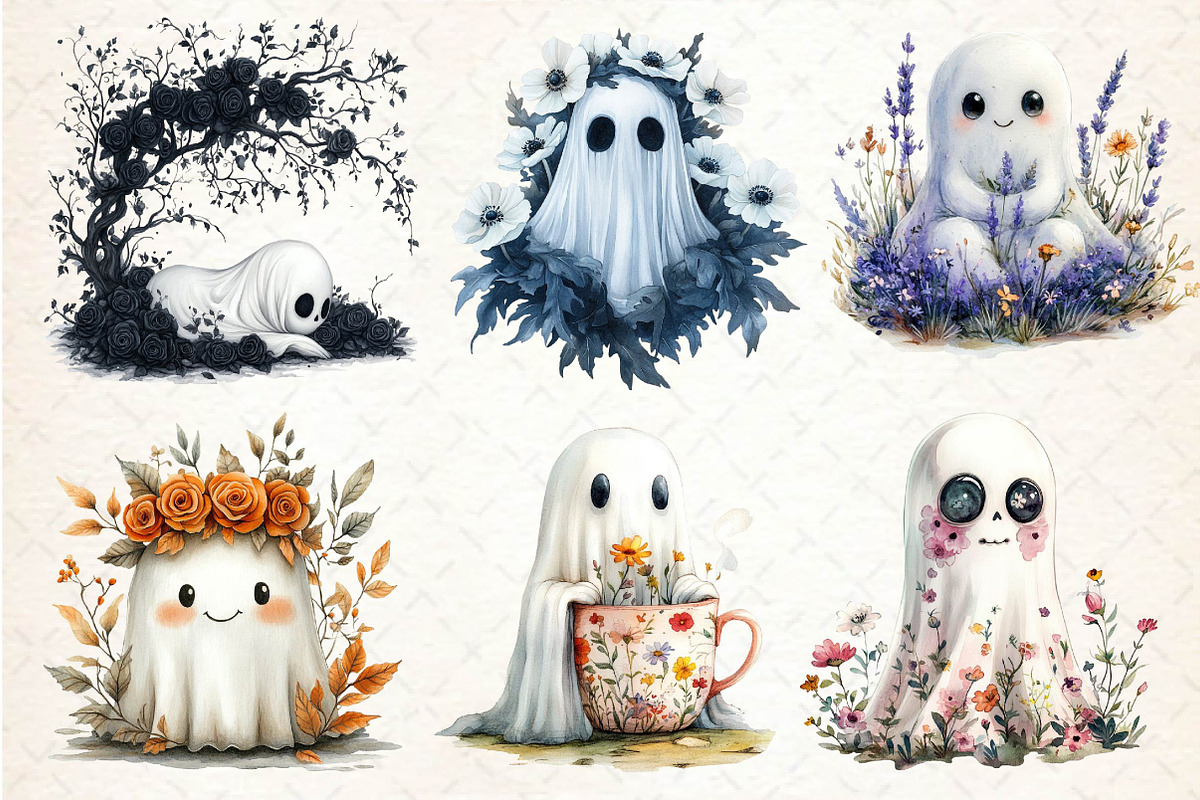 Halloween Floral Ghost Clipart, an Illustration by Dream Creation (Photo 7 of 7)