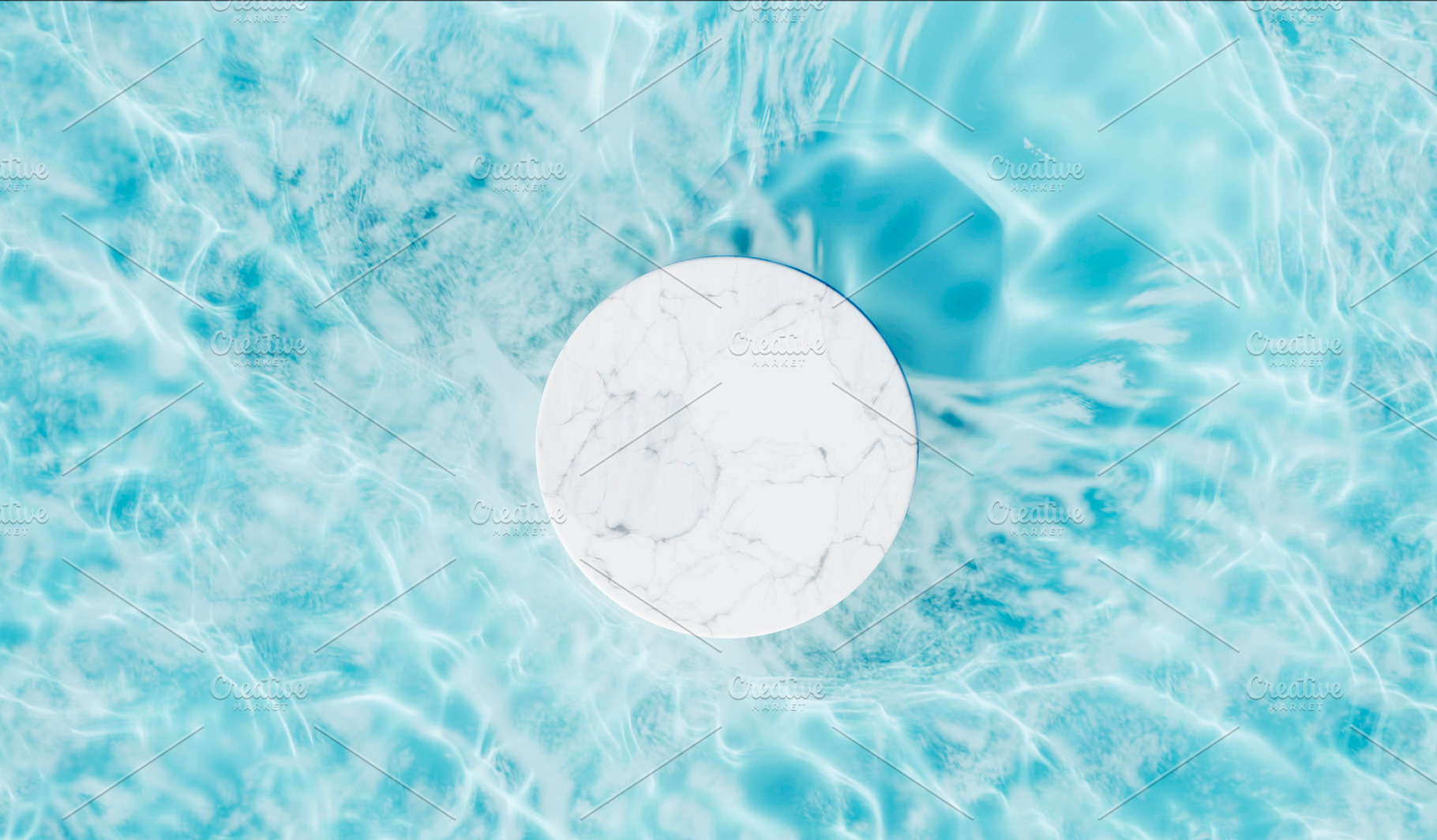Marble podium in swimming pool water, an Abstract Photo by hitdelight