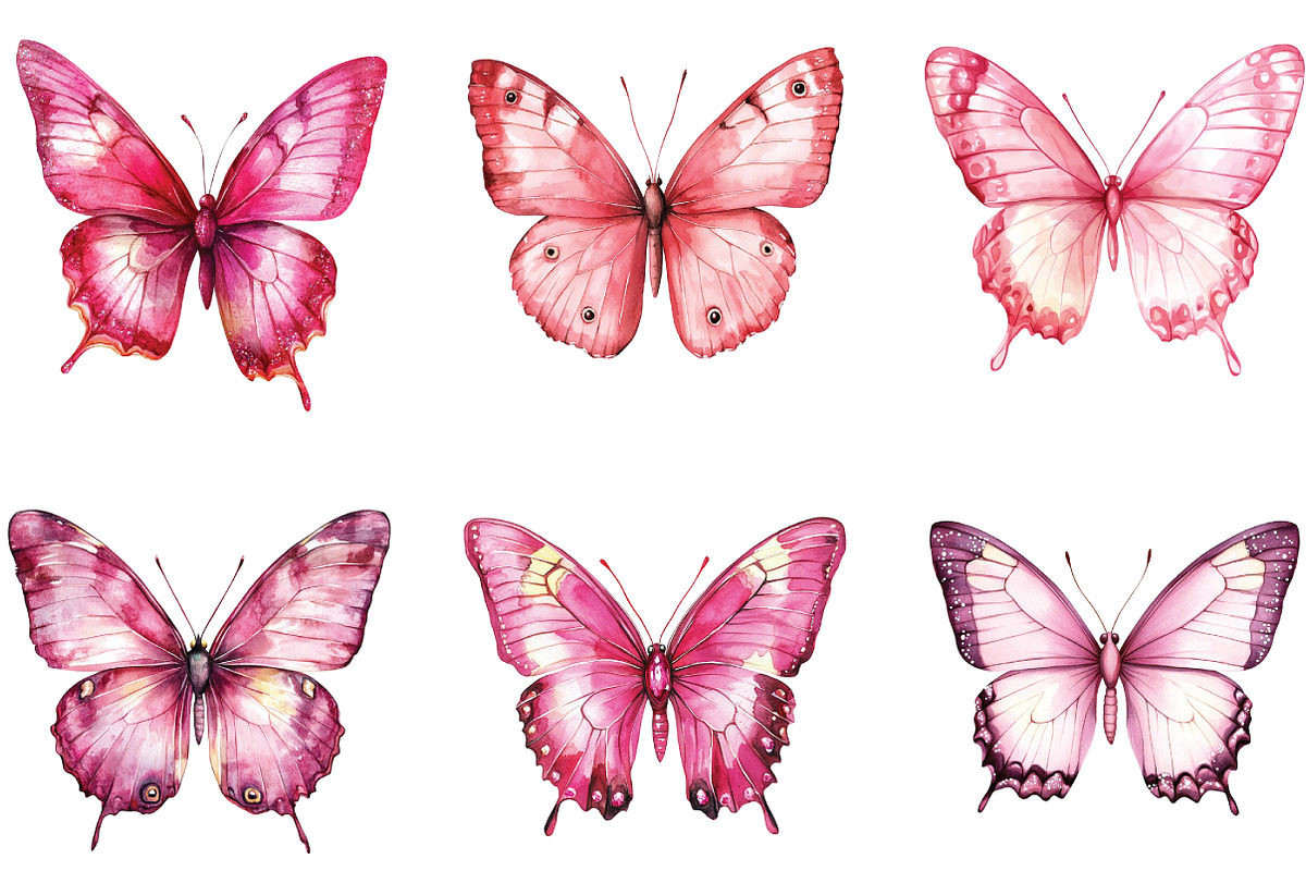 Watercolor Pink Butterfly Clipart, an Illustration by CraftArtStudio (Photo 2 of 6)