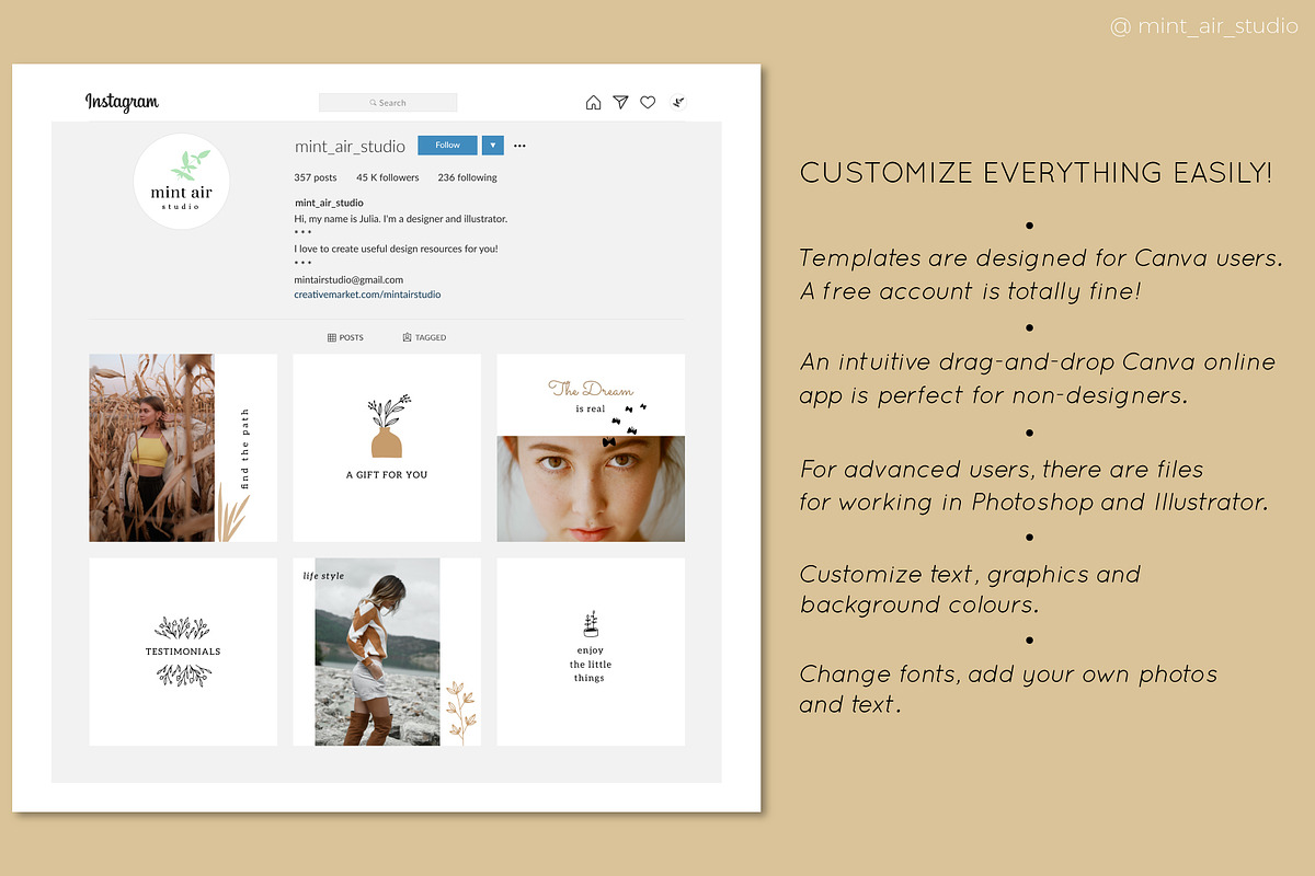 Instagram Post & Stories. Florals, a Social Media Template by Mint Air Studio (Photo 9 of 9)