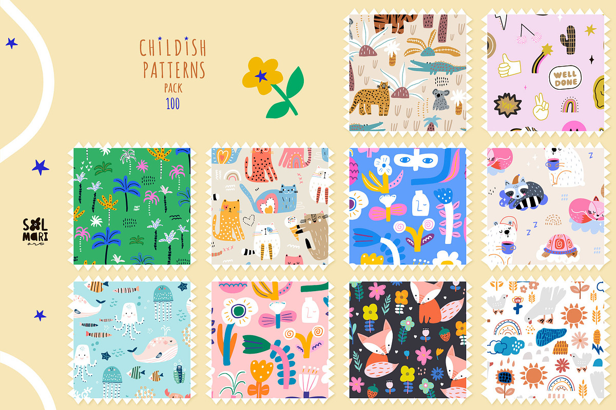 CHILDISH PATTERNS PACK vol.8, a Pattern Graphic by solmariart