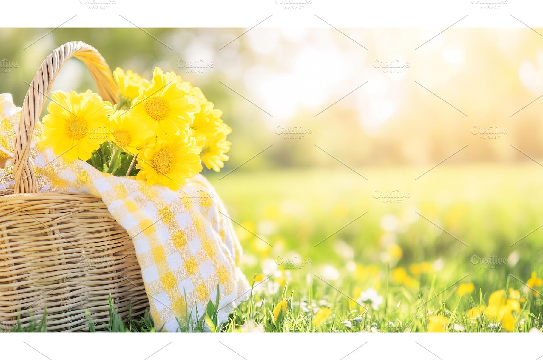 Basket of yellow flowers in sunny, a Nature Photo by Lermont51