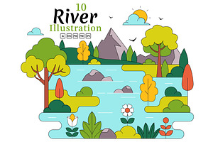 10 River Landscape Illustration, an Object Illustration by denayunebgt