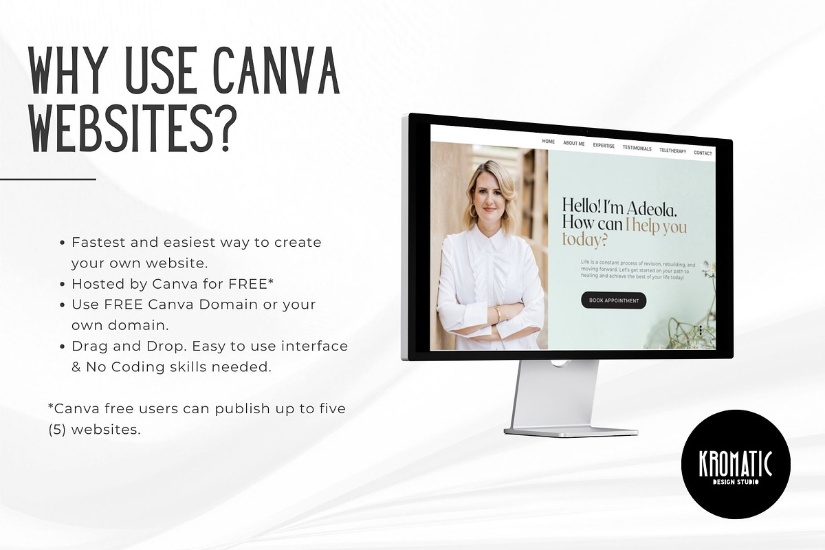 Therapist Canva Website Template, a Landing Page Template by Kromatic Design Studio (Photo 4 of 8)