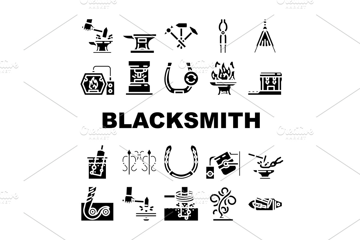 blacksmith forge anvil work icons, an Illustration by pikepicture