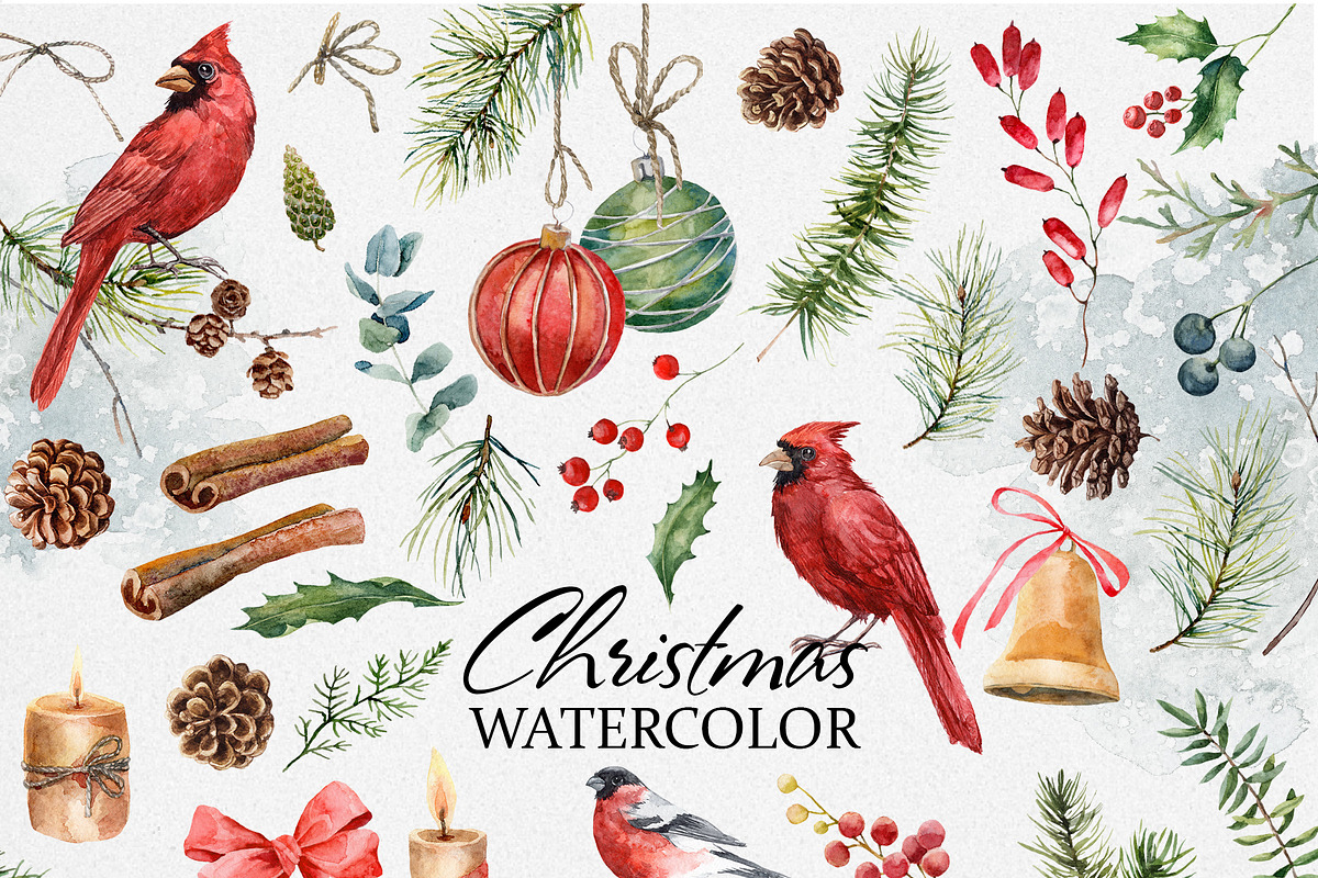 Christmas watercolor clipart, a Seasonal Illustration by RushkinaAntonina (Photo 5 of 7)