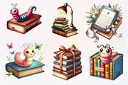 Bookworm Watercolor Clipart, an Illustration by Dream Creation (Thumbnail 4 of 7)