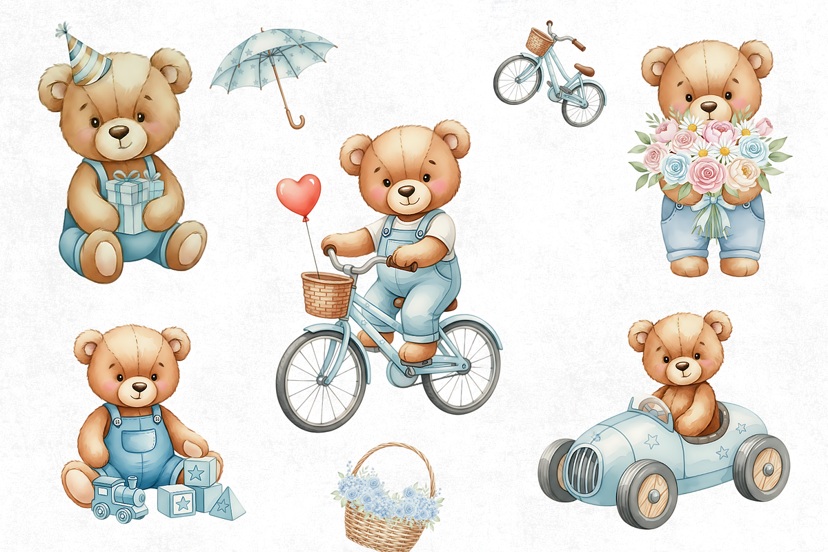Watercolor Teddy Bear Clipart PNG, an Illustration by Elegant_Studio44 (Photo 5 of 5)