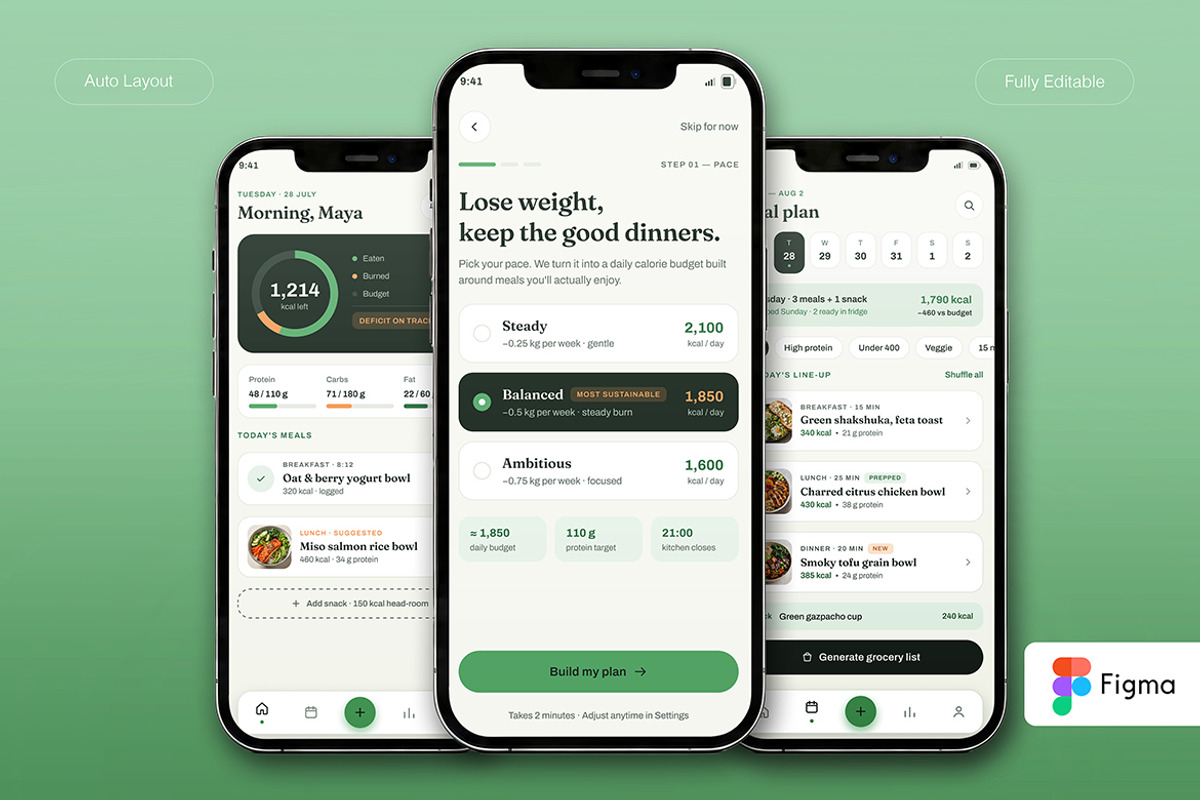 Calorie Deficit Meal Planner App, an UI Kit Template by Pitchlook.Studio (Photo 2 of 4)