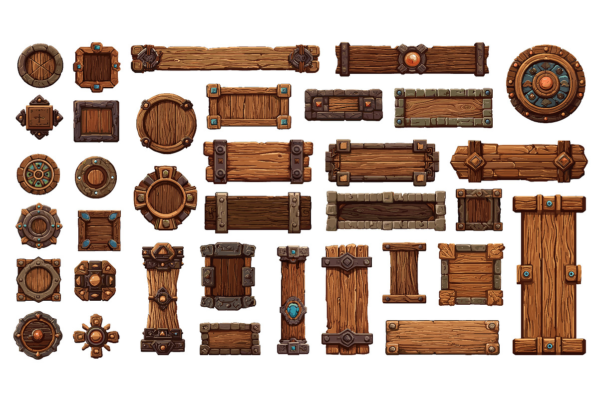 Mediaeval wooden game gui set, a Decorative Illustration by Ksania