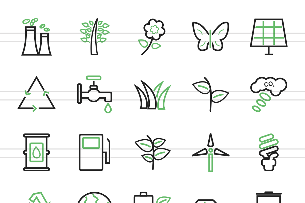 50 Ecology Green & Black Icons, an Outline Icon by IconBunny