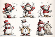 Whimsical Christmas Snowman Clipart, an Illustration by Dream Creation (Thumbnail 6 of 7)