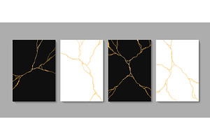 Golden Kintsugi Cracks On Black