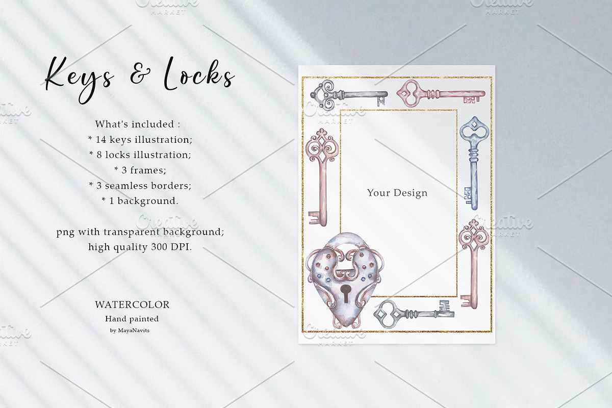 Watercolor Vintage Key Set, a Decorative Illustration by MayaNavits (Photo 2 of 12)